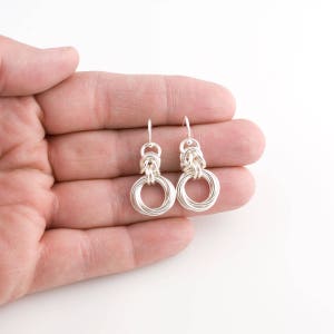 Tri-Metal Byzantine Love Knots Chainmaille Earrings Sterling, 14k Gold Fill, 14k Rose GF image 2