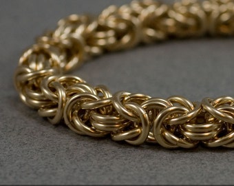 14k Gold Fill Uber Thick 12g Byzantine Chainmaille Bracelet