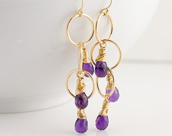 Cascading Purple Amethyst 14K Gold Filled Earrings