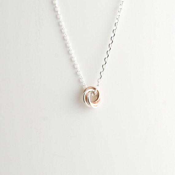 Mini Love Knot Pendant Necklace In Sterling Silver And 14k - Sterling Silver Love Knot Pendant Necklace