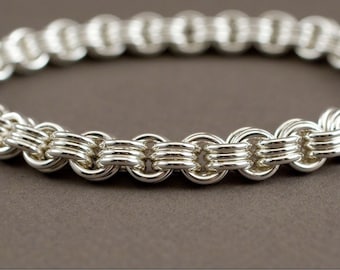 Thick Men's Chain Bracelet - 3 in 3 Sterling Silver Chainmaille Bracelet