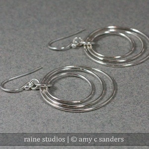 Concentric Circles Hoop Sterling Silver Earrings Forged image 3