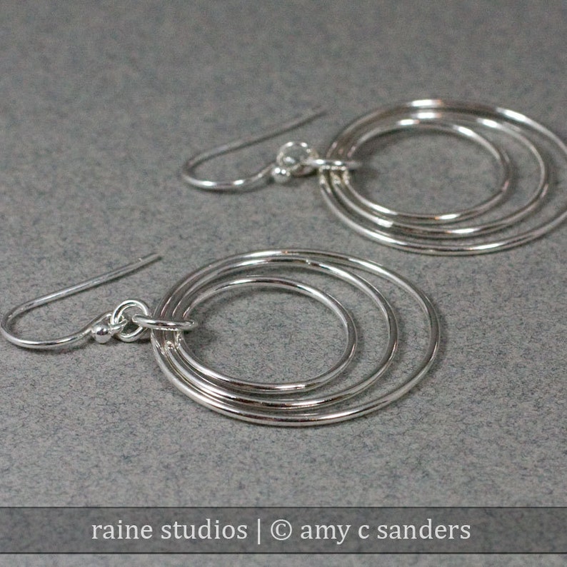 Concentric Circles Hoop Sterling Silver Earrings Forged image 3