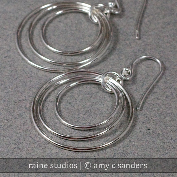 Concentric Circles Hoop Sterling Silver Earrings Forged
