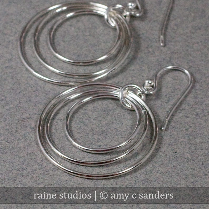 Concentric Circles Hoop Sterling Silver Earrings Forged image 1