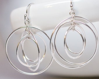 Satellite Circle Hoops Sterling Silver Earrings Forged