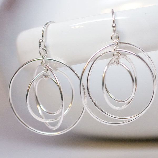 Satellite Circle Hoops Sterling Silver Earrings Forged