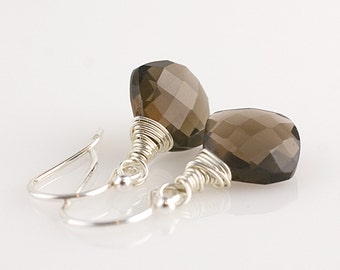 Smokey Topaz Checkerboard Faceted Earrings