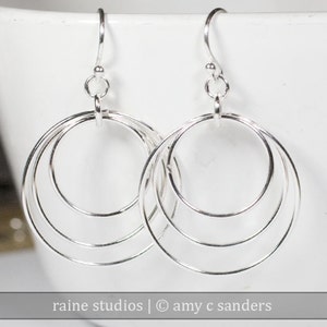 Concentric Circles Hoop Sterling Silver Earrings Forged image 4