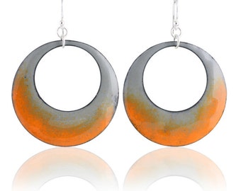 Orange Mod Circle Enamel Earrings