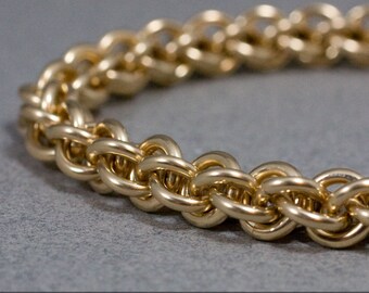 Men's Spiral Gold Bracelet, 14g Jens Pind Chain maille, 14k Gold Fill, Handmade, Statement