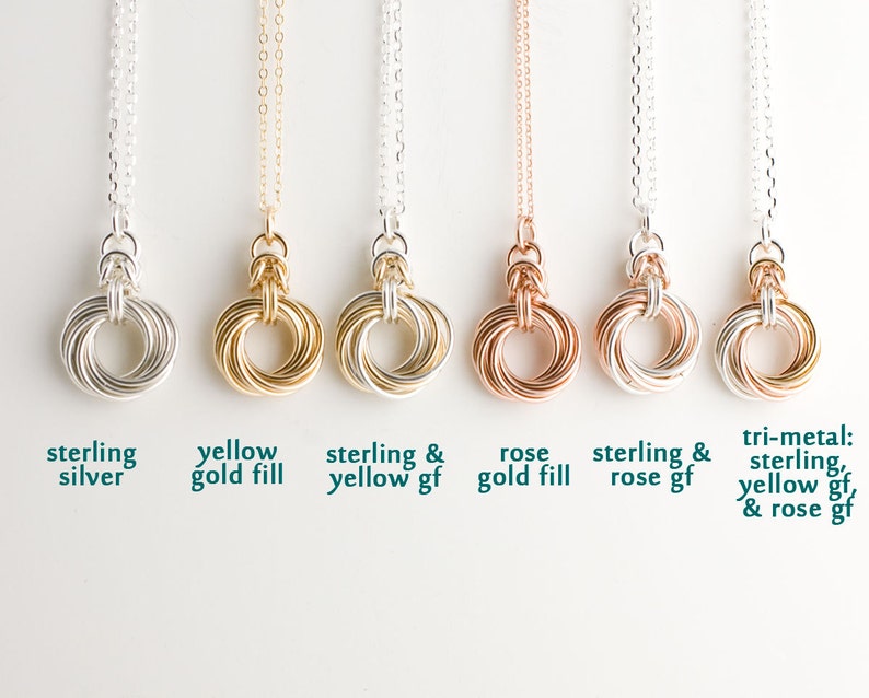 10 Ring Byzantine Love Knot Infinity Necklace Sterling Silver and 14k Rose Gold Fill image 4