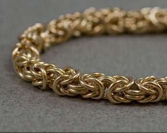 14k Gold Fill Bracelet Handmade Medium 16g Byzantine Chainmaille