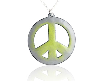 Green Peace Sign Enamel  Necklace