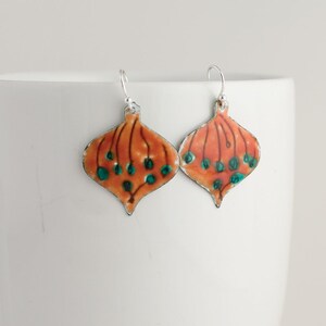 Red and Green Ornament Enamel Earrings - OOAK