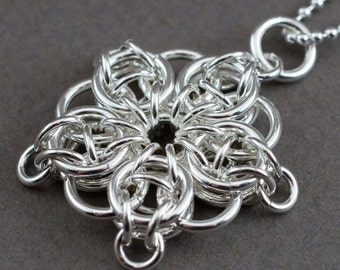 Celtic Visions Star Pendant. Sterling silver chainmaille.