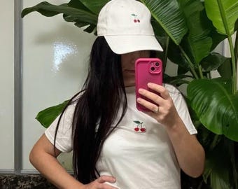 Cherry Embroidered T-Shirt & Cap Set | Minimalist Summer Outfit