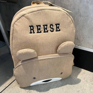 Sac à dos personnalisé en velours côtelé avec nom personnalisé broderie cartables de maternelle pour enfants filles garçons solide bébé sacs mignons ours