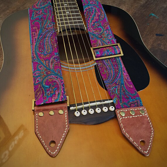Purple Acoustic Guitar Strap - Paisley Guitar Strap Purple Turquoise Chiffon Acoustic Etsy