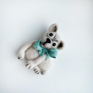 Handmade Needle Felted Dog Brooch, Cute Felted Puppy Pin with Lace Bow, Wool Animal Brooch, Adorable Felt Accessory, Gift for Dog Lovers