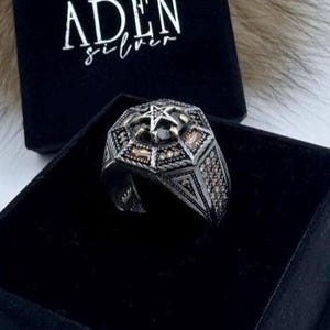 Men&#39;s Warrior Star Stone Ring · Turkish Handmade Silver Ring · Stone Ring · Ottoman Ring · 925 Sterling Silver · Silver Jewelry · Gift Ring