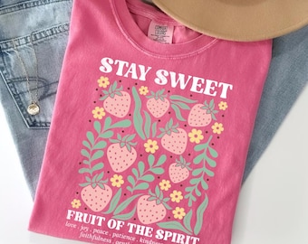 Strawberry Bible Verse Shirt, Fruits of the Spirit, Comfort Colors Tee