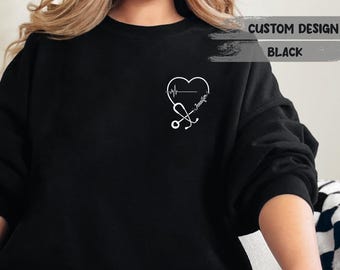 Personalized Nurse Sweatshirt, Stethoscope Heart, Custom RN Gift