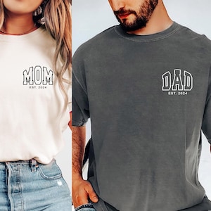 Custom Mom Dad Comfort Colors® T-shirt, Personalized Mama & Dad Pocket Shirt, Pregnancy Announcement Tee, Matching Parents Outfit Gifts