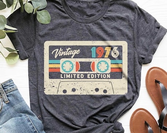 Vintage 1976 Cassette Tape T-Shirt, 50th Birthday Gift