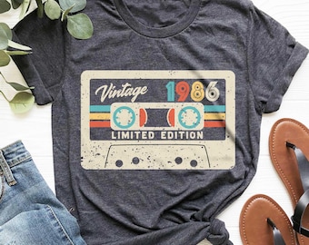Vintage 1986 Cassette T-Shirt, 40th Birthday Gift