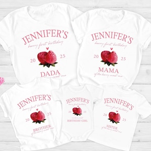 Berry First Birthday Matching Family Shirt, Strawberry Themed Party Tee, 1st Bday Mom Dad Berry T Shirt, Mama Dada Strawberry Tee
