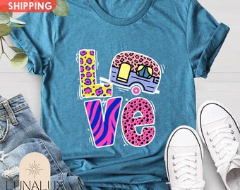 Love Camper Shirt, Adventure Shirt, Camping Shirt, Travel Trailer Shirt, Travel Gift Cute Camping Shirt, Camping Crew Shirt, Gift for Her