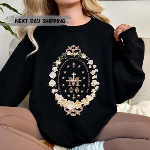 Marian Catholic Sweatshirt, Virgin Mary Shirt, Catholic Gifts for Women, Marian Cross T-Shirt, Floral Women Religious Shirts, Holiday Gifts