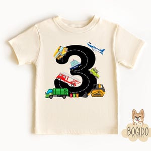 Transportation Helper Vehicles 3rd Birthday T-shirt, Garbage Truck, 3 Year Old Birthday Shirt, Third Birthday Natural Tee, Three Years Old Bild 2
