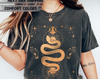 Comfort Colors Tarot Snake Shirt, Mystical Moon Celestial Tee