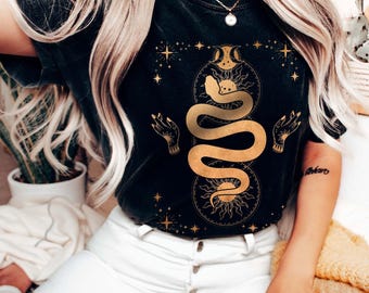 Comfort Colors Tarot Snake Shirt, Mystical Celestial Moon Gift