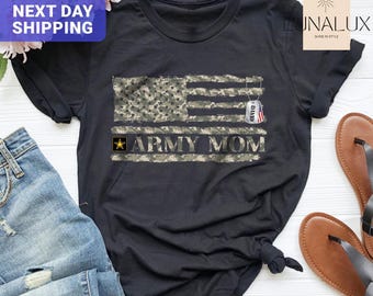 US Camo Flag Proud Army Mom Shirt, Military Family Tee