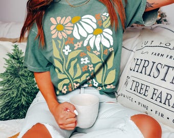 Boho Wildflower Comfort Colors T-Shirt, Botanical Print