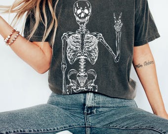 Skeleton Peace Sign Shirt, Vintage Hippie Tee, Comfort Colors
