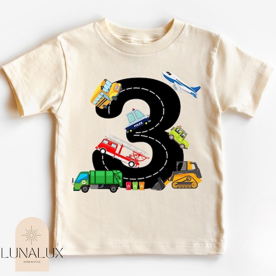 Transportation Helper Vehicles 3rd Birthday T-shirt, Garbage Truck, 3 Year Old Birthday Shirt, Third Birthday Natural Tee, Three Years Old