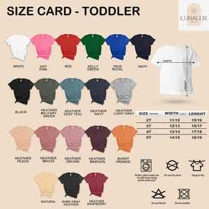 a collection of various t-shirt designs in different colors and sizes, along with corresponding measurements and descriptions.