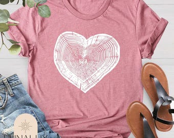 Tree Trunk Heart Shirt, Heart Wood Slice Shirt, Camping Shirt, Hiking Shirt, Nature Life Shirt, Gift For Mother, Campers Gift, Forest Shirt