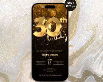 Elegant 30th Birthday Invitation: Mobile Evite Template (Digital Download, Editable in Canva)