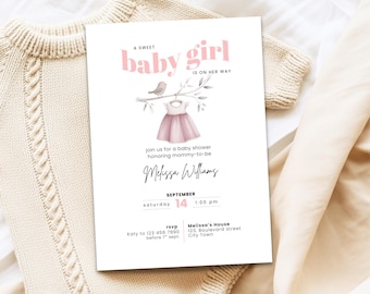 Baby Shower Invitation for Girls: Editable Boho Clothesline Pink Evite Template (Digital Download)