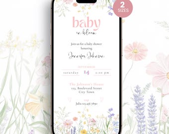 Wildflower Baby Shower Invitation: Baby In Bloom Editable Floral Evite (Canva Template)