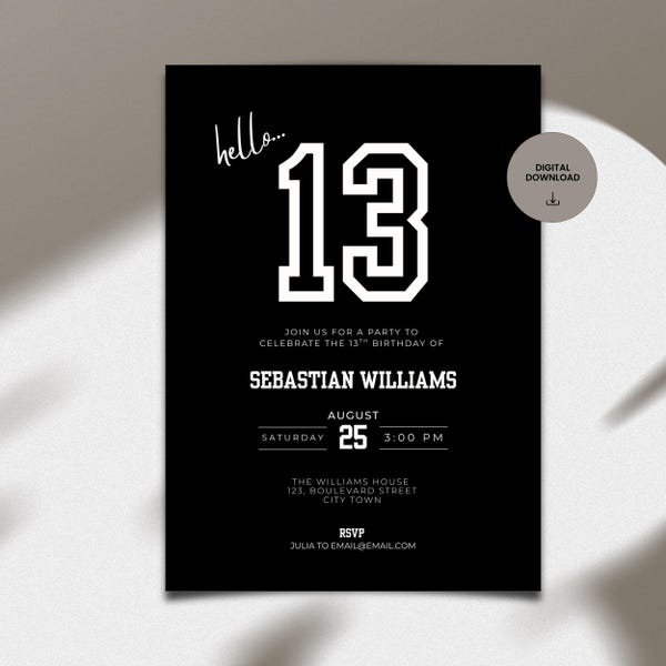 13th Birthday Invitation for Boys, Sports Party, Editable Template (Digital Download) LF11