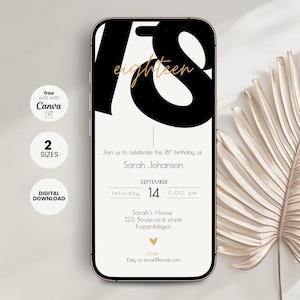 18th Birthday Invitation Template, Digital Eighteen Birthday Party Invite, 18th Birthday Invite, Minimalist Electronic 18th Bday Evite