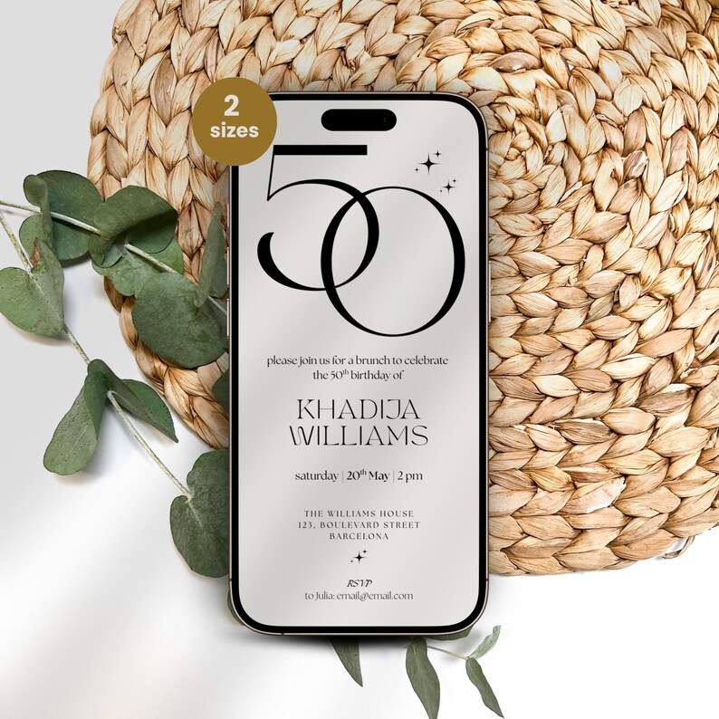 Editable 50th Birthday Invitation: Elegant Mobile Evite (digital Editable 50th Birthday Invitation: Elegant Mobile Evite (digital