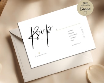 Modello di biglietto RSVP per matrimonio minimale - Biglietto di risposta semplice stampabile (download digitale) DN01