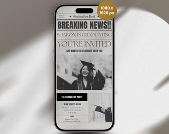 Newspaper Graduation Party Invitation Template: Chic Grad Evite (Digital & Editable)